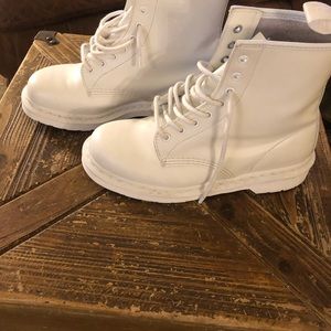 White Monotone Leather Dr. Martens Combat Boots